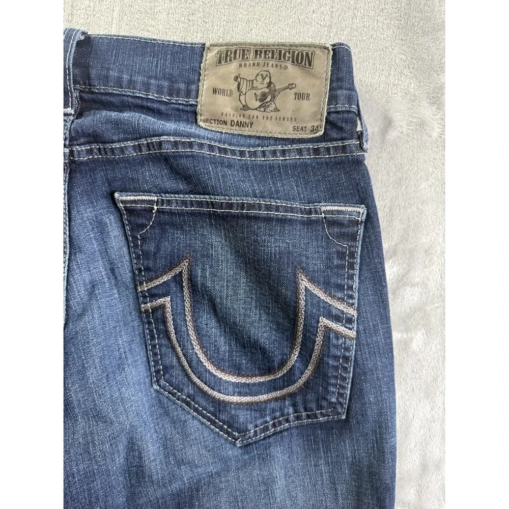 True Religion Danny Men's Jeans 34x31 Bootcut Blue Contrast Stitch CA30427 USA